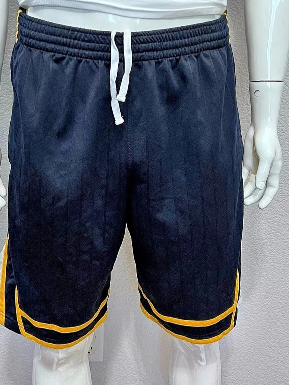 Starter Men L Vtg Y2K Basketball Shorts Black Gold Long Baggy Athletic Striped